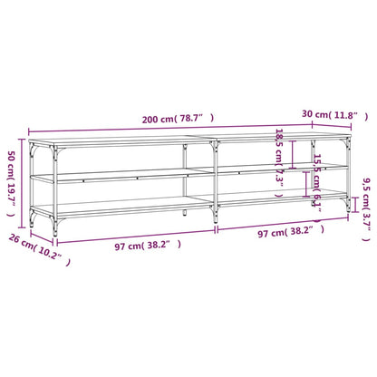 TV Cabinet Grey Sonoma 200x30x50 cm Engineered Wood and Metal