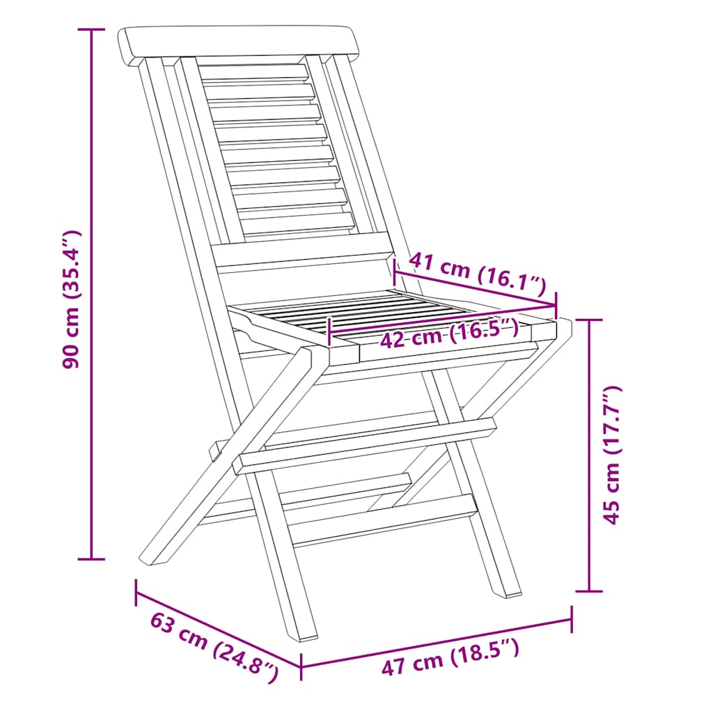 Folding Garden Chair | Set of 8 | Teak | Solid teak wood | Medium