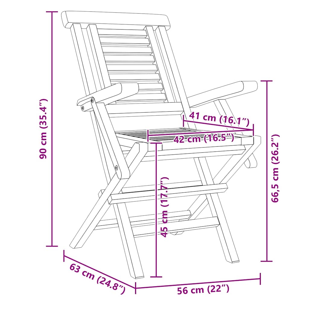 Folding Garden Chair | Set of 4 | Natural Teak | Solid Teak Wood
