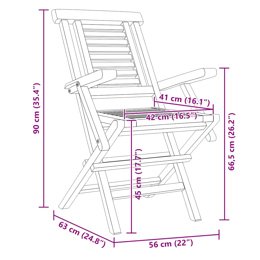 Folding Garden Chair | Set of 6 | Teak | Solid teak wood | Standard