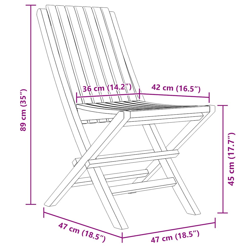 Folding Garden Chair | Set of 6 | Teak | Solid Teak Wood | Medium