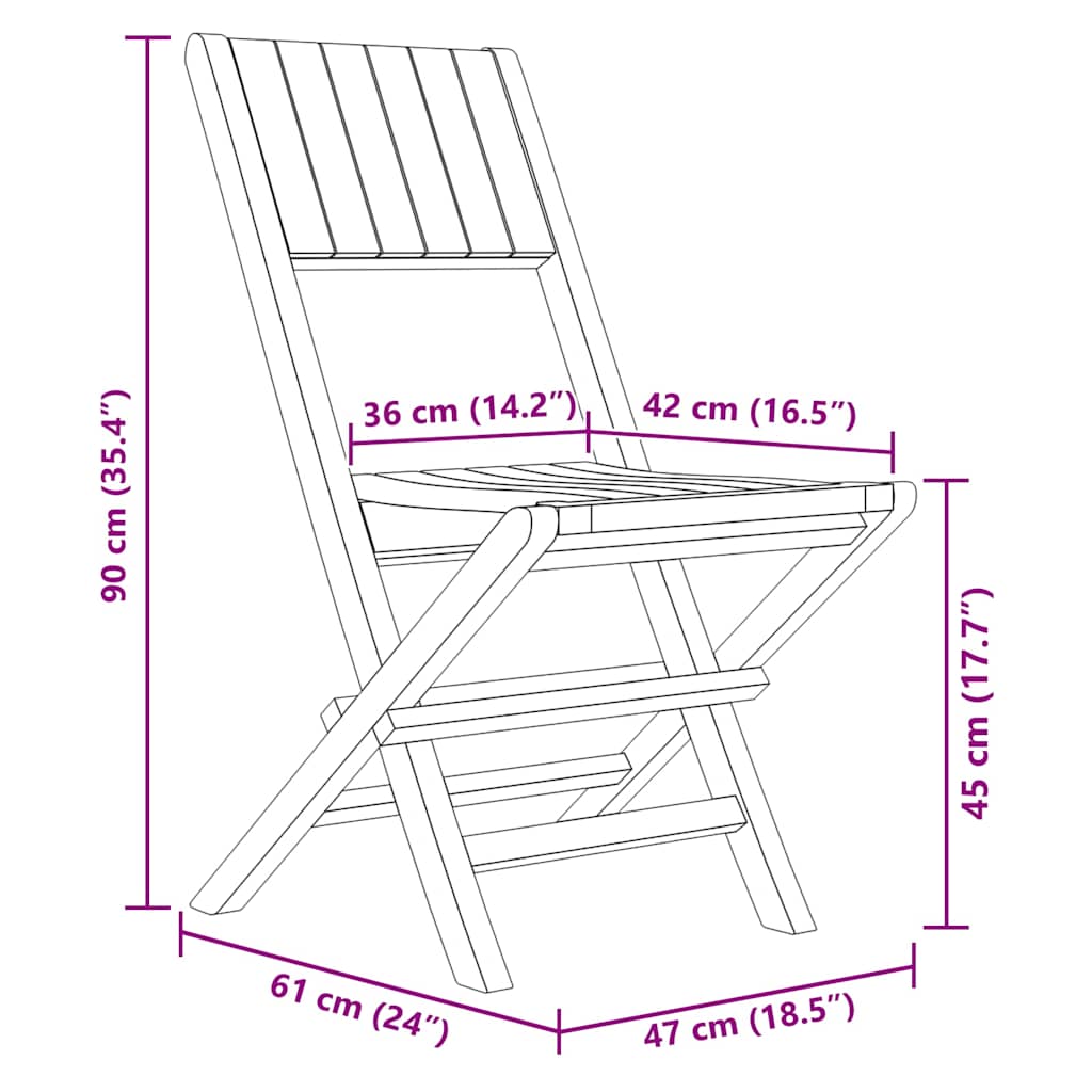 Folding Garden Chair | Set of 6 | Natural teak | Solid teak wood | Medium
