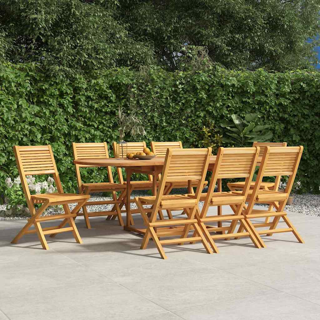 Folding Garden Chair | Set of 8 | Natural Teak | Solid Teak Wood