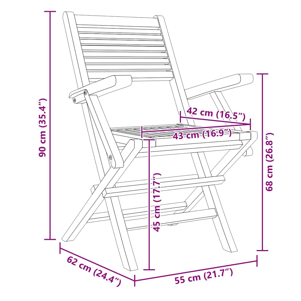 Folding Chairs 8 pcs 55x62x90 cm Solid Wood Teak