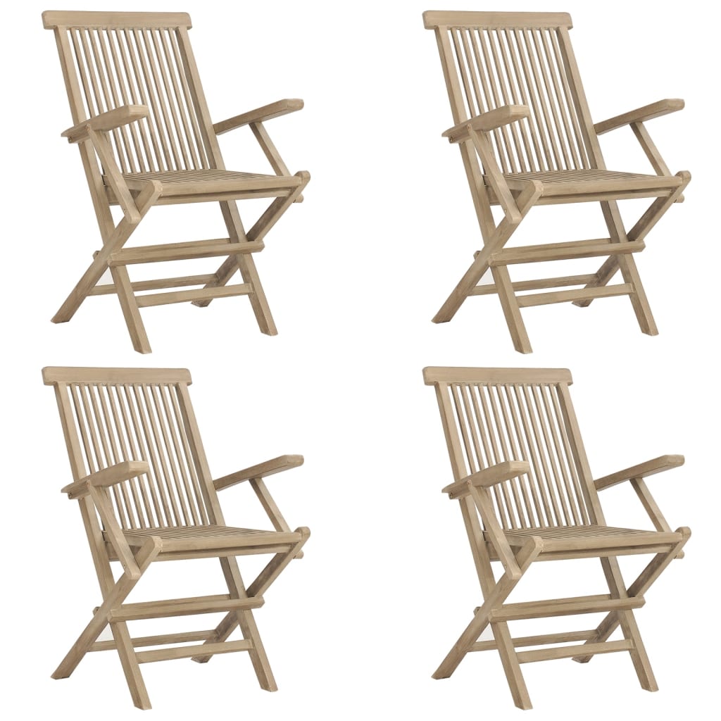 Folding Garden Chair | Set of 4 | Grey | Solid teak wood | Standard