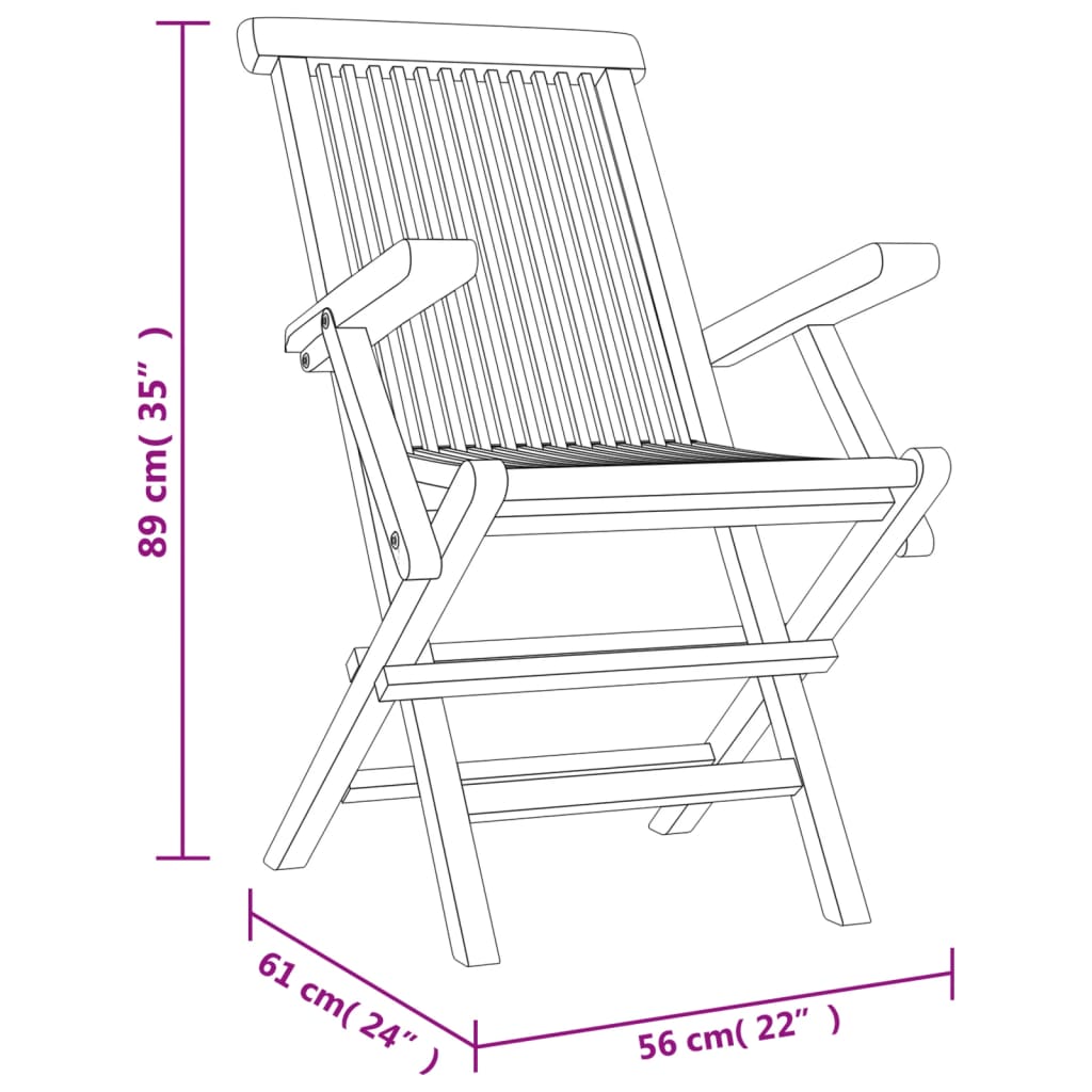 Folding Garden Chair | Set of 4 | Grey | Solid teak wood | Standard