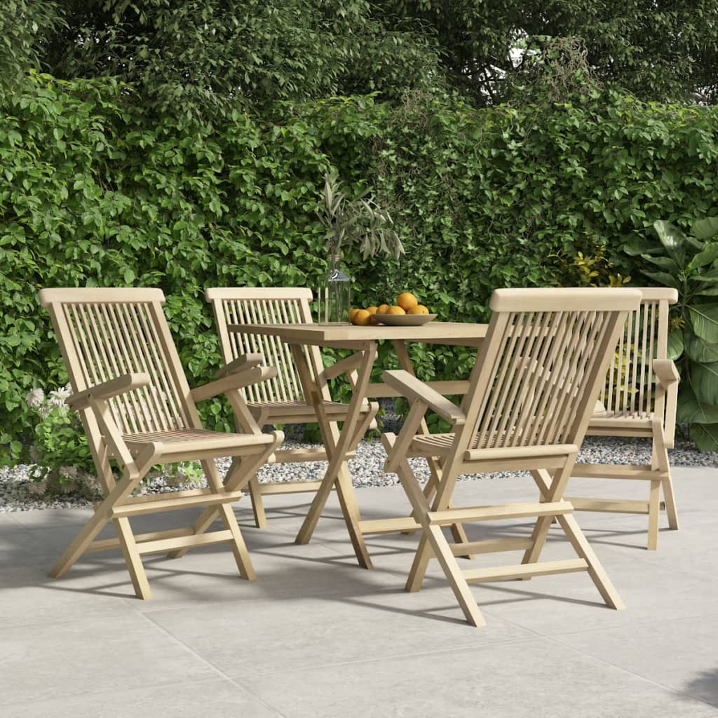 Folding Garden Chair | Set of 4 | Grey | Solid teak wood | Standard