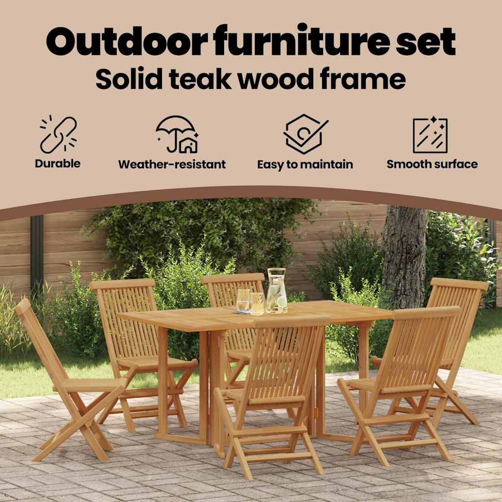 Garden Dining Set 7 pcs Brown Solid Teak Wood