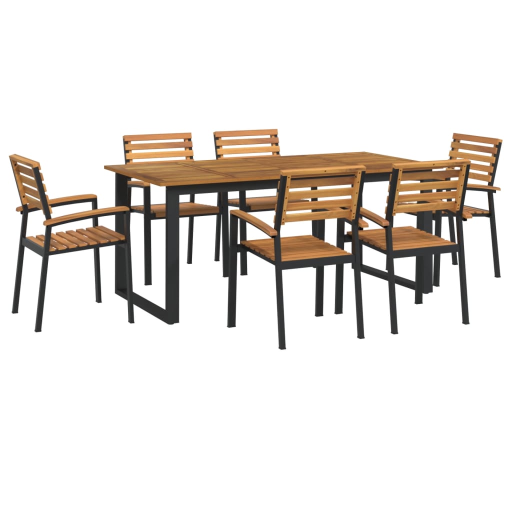 7 Piece Garden Dining Set Solid Wood Acacia and Metal