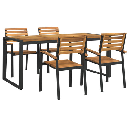 5 Piece Garden Dining Set Solid Wood Acacia and Metal