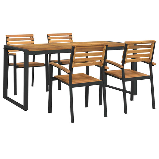 5 Piece Garden Dining Set Solid Wood Acacia and Metal