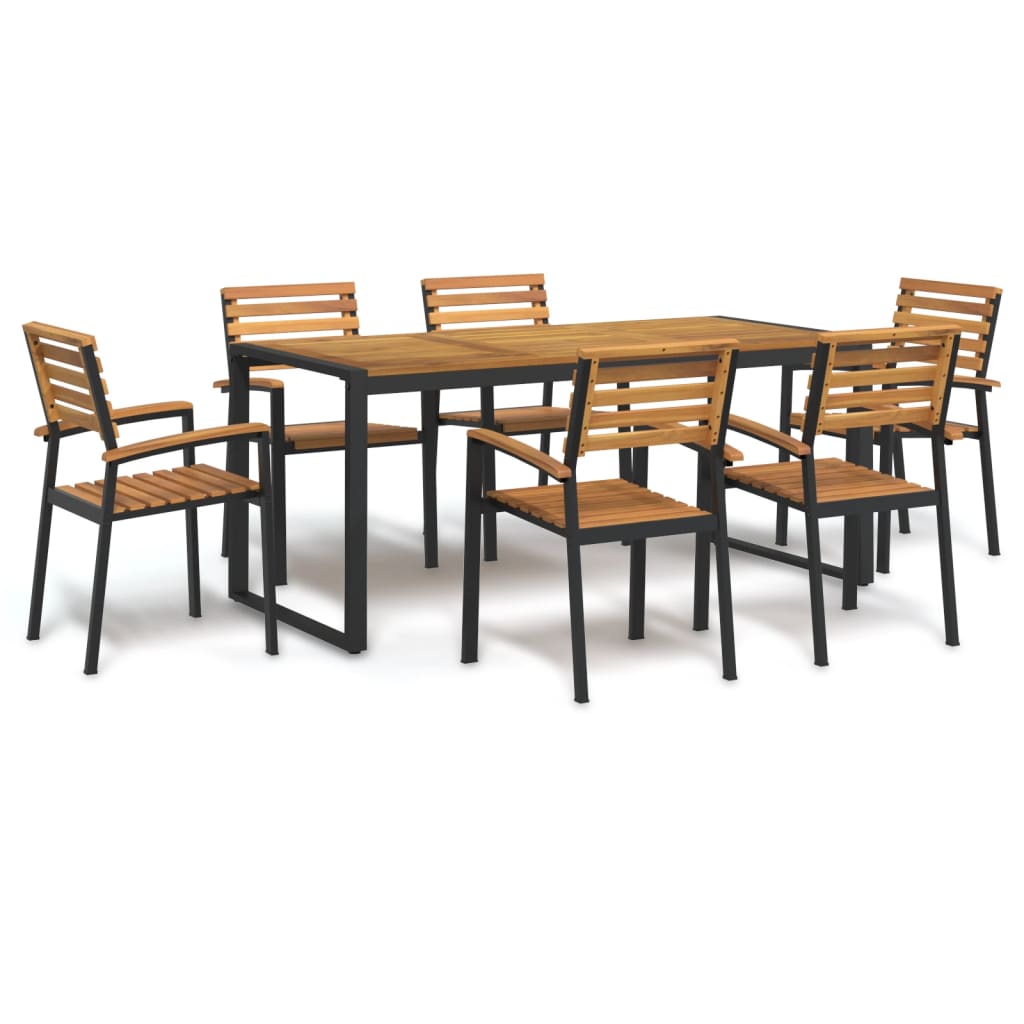 7 Piece Garden Dining Set Solid Wood Acacia and Metal