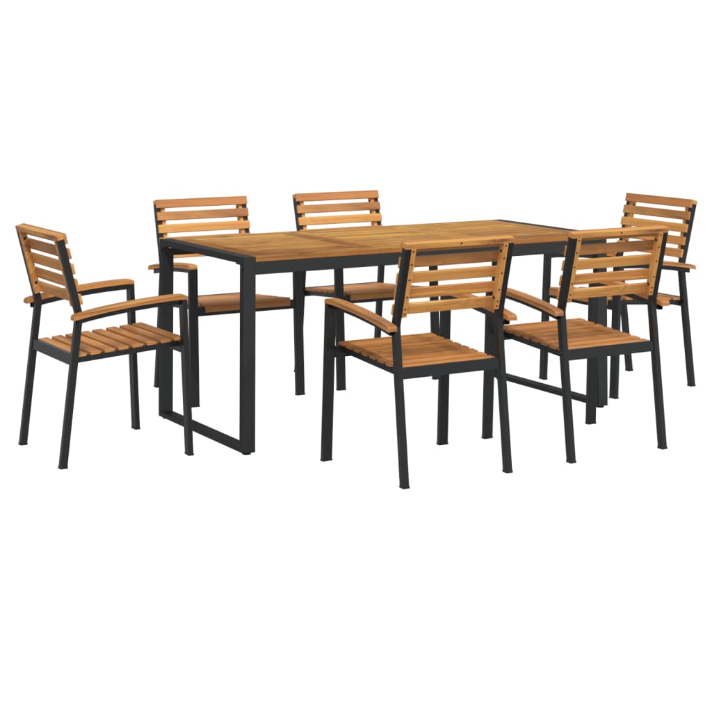 7 Piece Garden Dining Set Solid Wood Acacia and Metal