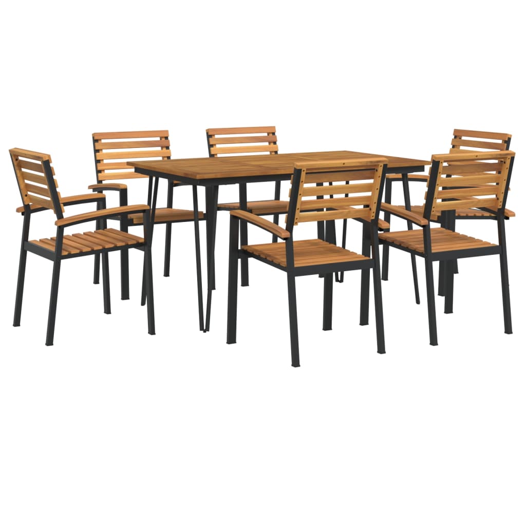 7 Piece Garden Dining Set Solid Wood Acacia and Metal
