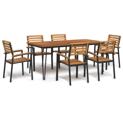 7 Piece Garden Dining Set Solid Wood Acacia and Metal