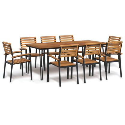 9 Piece Garden Dining Set Solid Wood Acacia and Metal