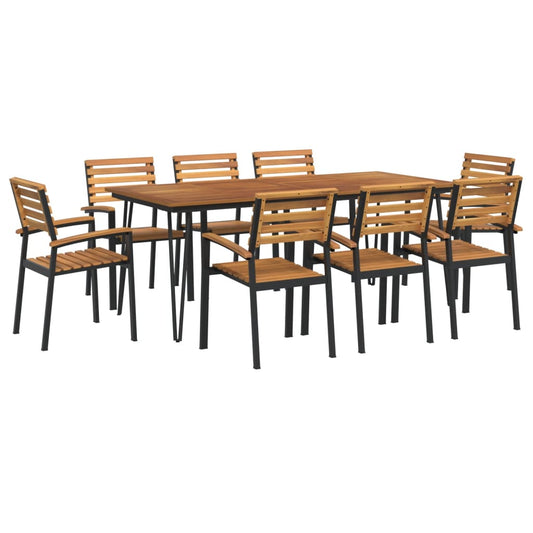 9 Piece Garden Dining Set Solid Wood Acacia and Metal