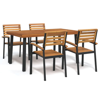 5 Piece Garden Dining Set Solid Wood Acacia and Metal