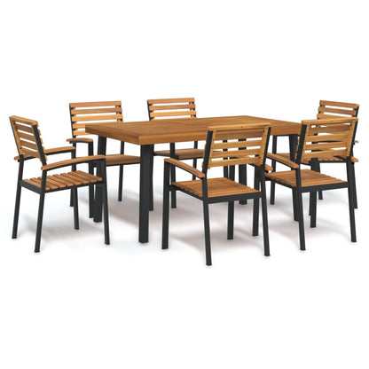 7 Piece Garden Dining Set Solid Wood Acacia and Metal