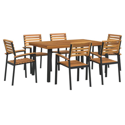 7 Piece Garden Dining Set Solid Wood Acacia and Metal