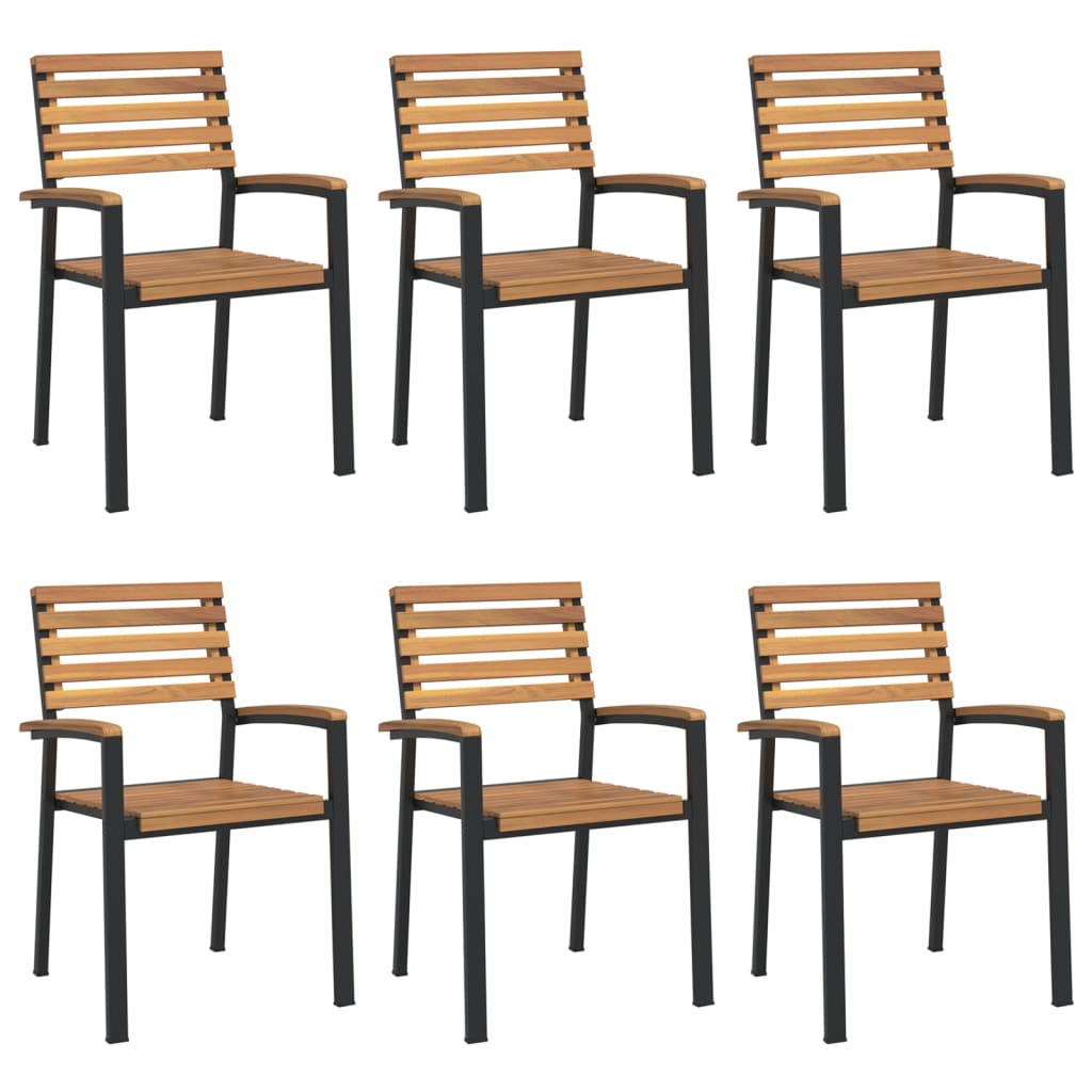 Stackable Garden Chair |  Set of 6 | Natural wood and black