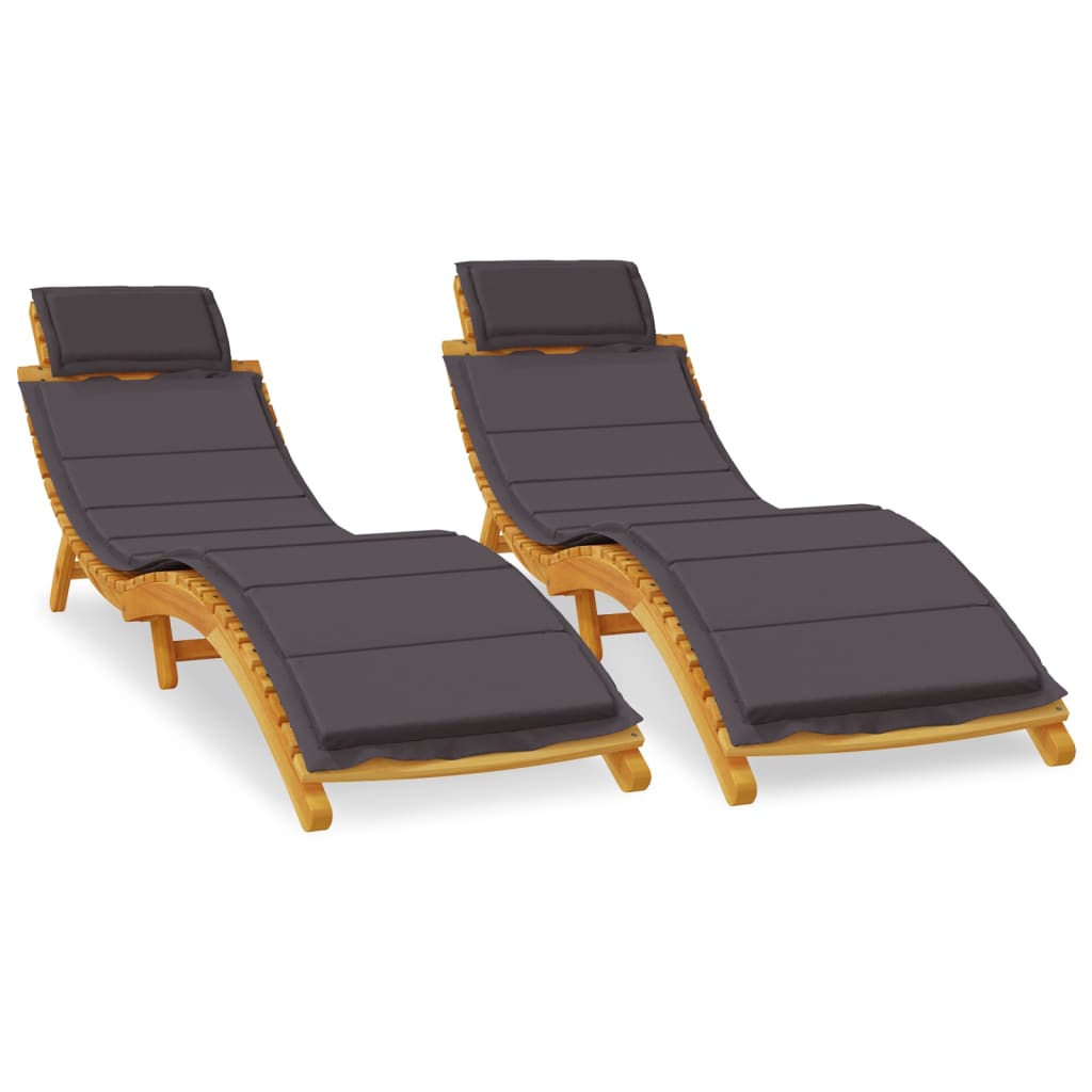 Sun Lounger | Set of 2 | Dark Grey | Solid acacia wood | Regular