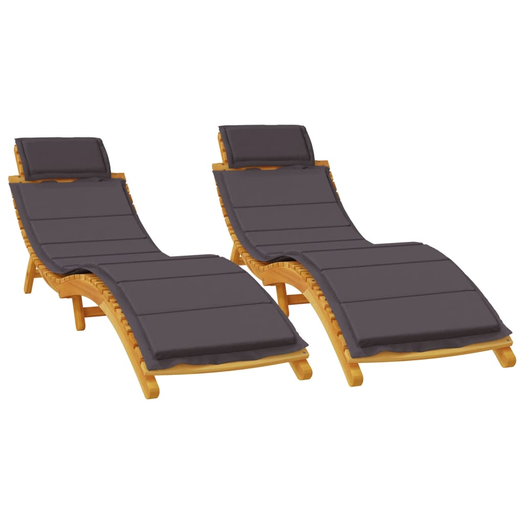 Sun Lounger | Set of 2 | Dark Grey | Solid acacia wood | Regular