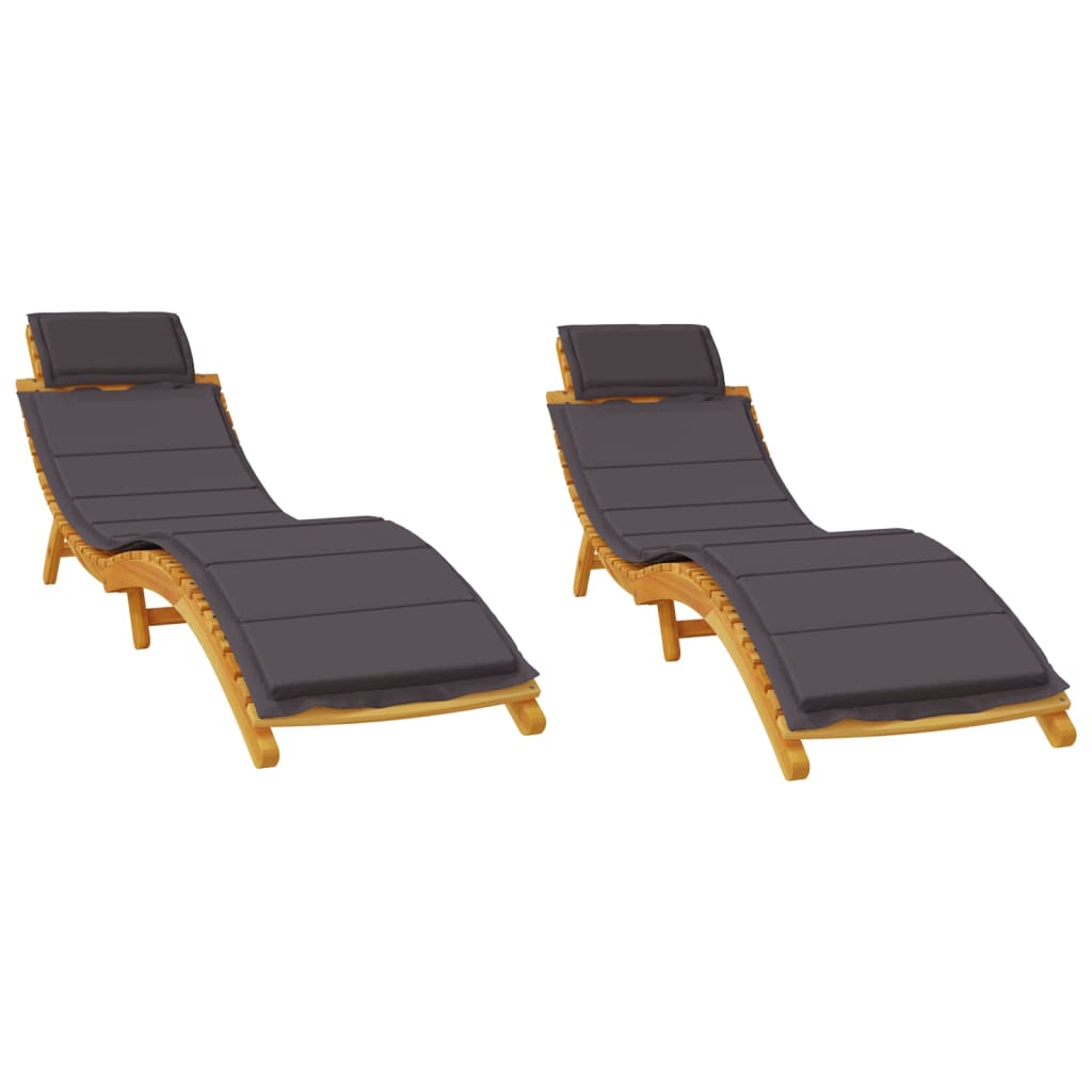 Sun Lounger | Set of 2 | Dark Grey | Solid acacia wood | Regular