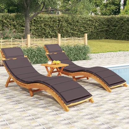 Sun Lounger | Set of 2 | Dark Grey | Solid acacia wood | Regular