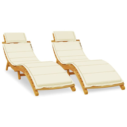 Sun Lounger | Set of 2 | Cream | Solid acacia wood | Adult Size