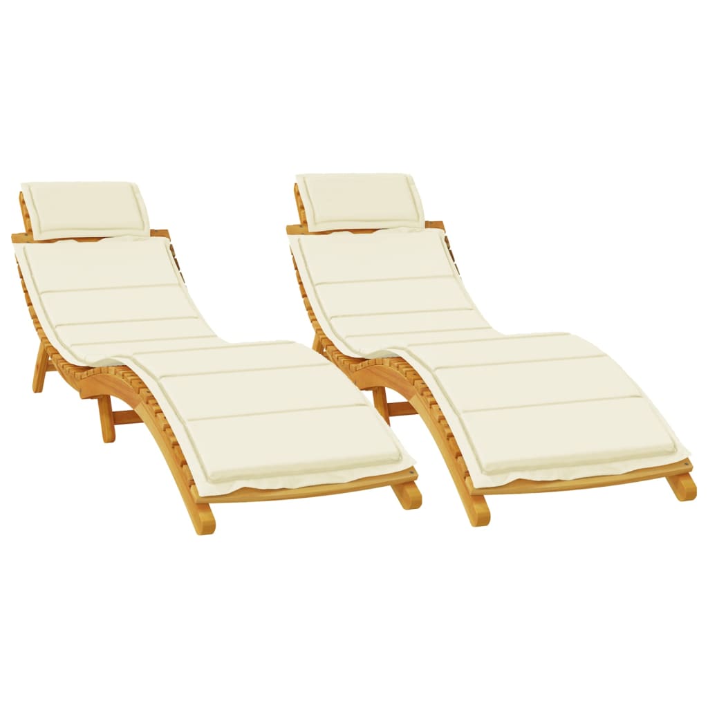 Sun Lounger | Set of 2 | Cream | Solid acacia wood | Adult Size