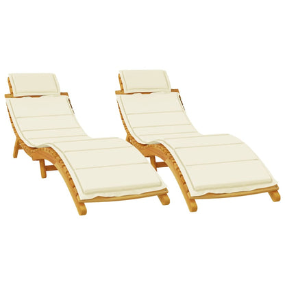 Sun Lounger | Set of 2 | Cream | Solid acacia wood | Adult Size