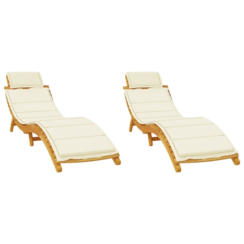 Sun Lounger | Set of 2 | Cream | Solid acacia wood | Adult Size