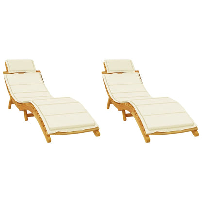 Sun Lounger | Set of 2 | Cream | Solid acacia wood | Adult Size
