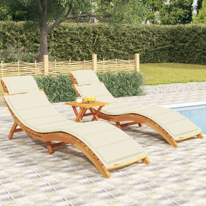 Sun Lounger | Set of 2 | Cream | Solid acacia wood | Adult Size