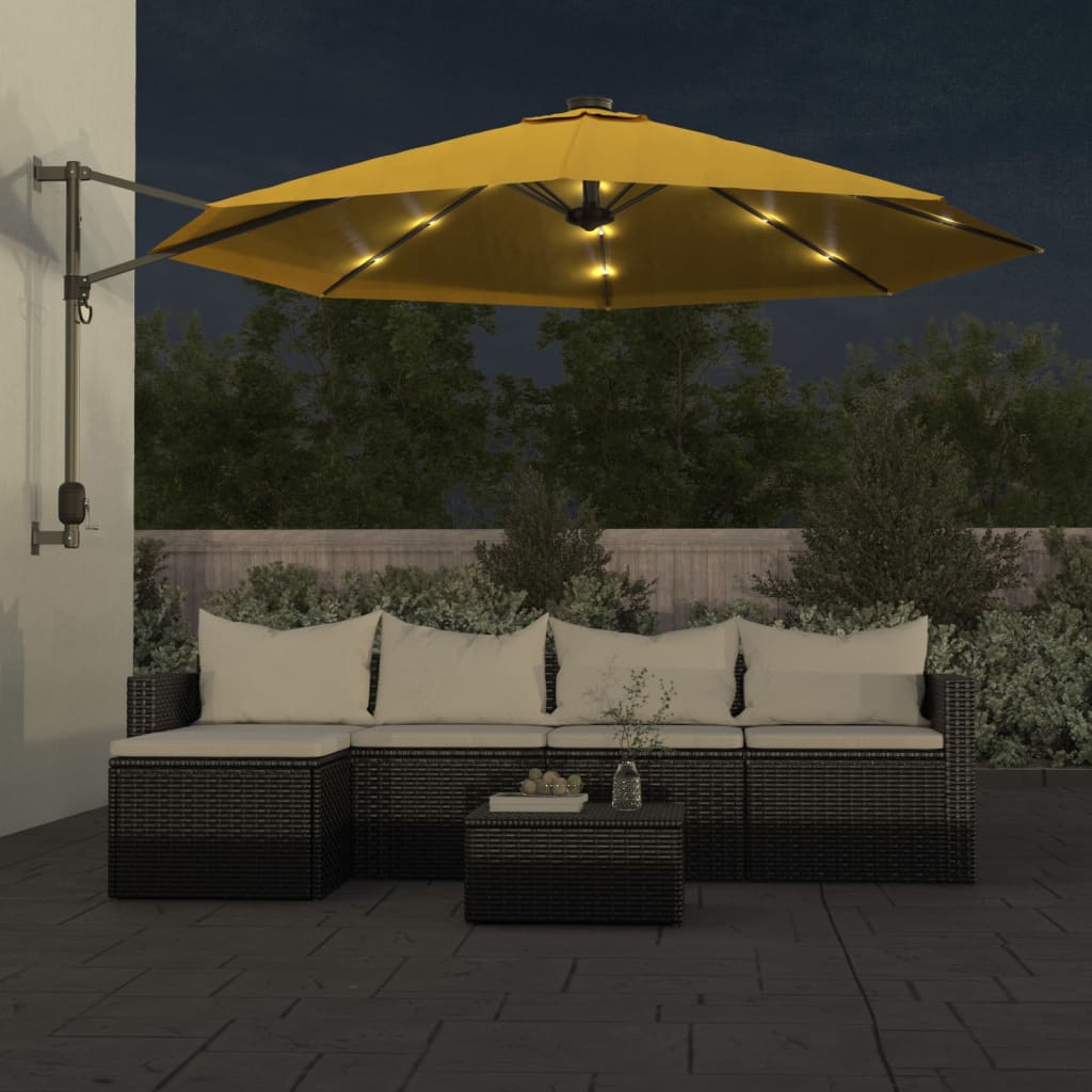 Wall-mounted Parasol with LEDs Yellow 290cm