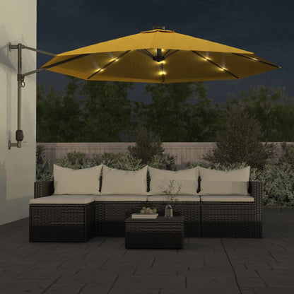 Wall-mounted Parasol with LEDs Yellow 290cm