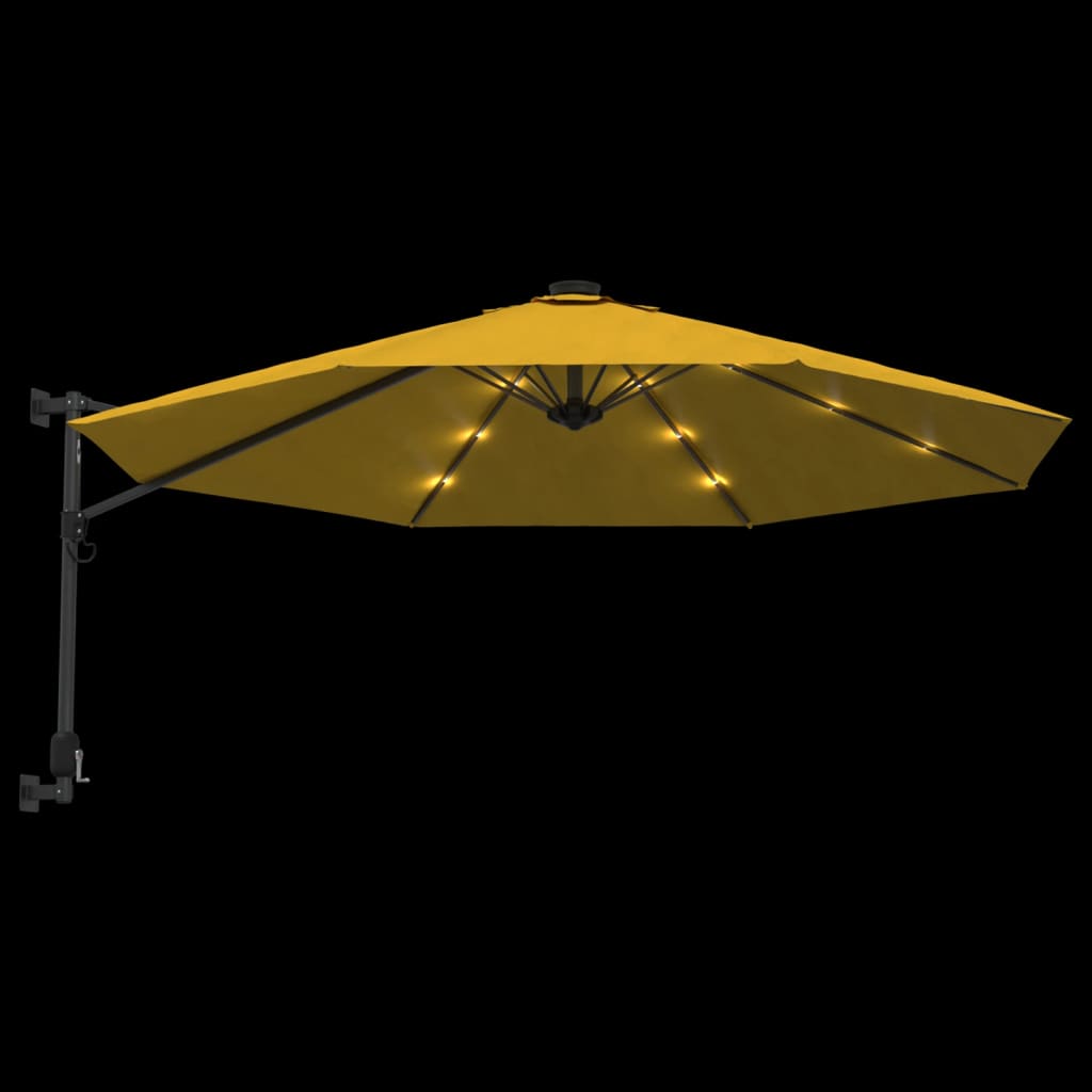 Wall-mounted Parasol with LEDs Yellow 290cm