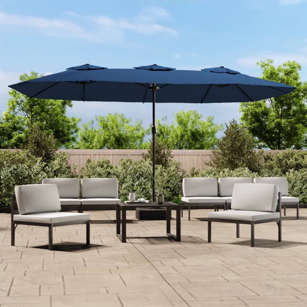 Garden Parasol | Azure Blue, Dark Grey | Polyester, Powder-Coated Iron
