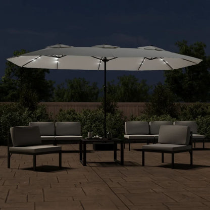 Double-Head Garden Parasol with LEDs Sand White 449x265 cm