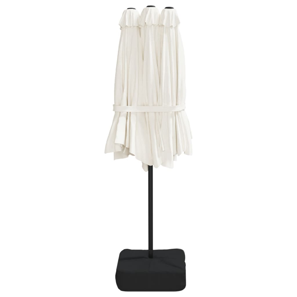 Double-Head Garden Parasol with LEDs Sand White 449x265 cm