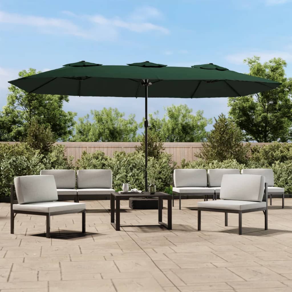 Double-Head Garden Parasol with LEDs Green 449x265 cm