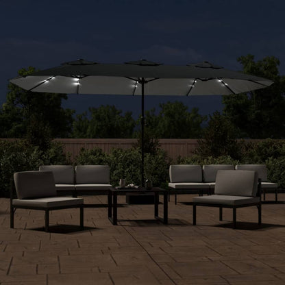Double-Head Garden Parasol with LEDs Anthracite 449x265 cm