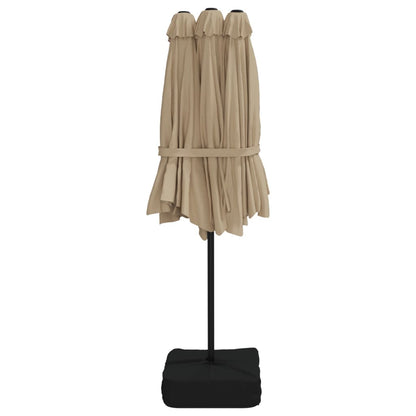 Double-Head Garden Parasol with LEDs Taupe 449x265 cm