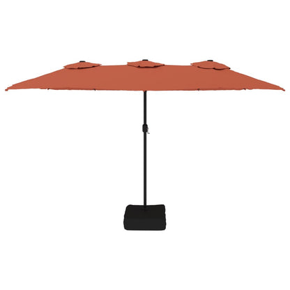 Double-Head Garden Parasol with LEDs Terracotta 449x265 cm