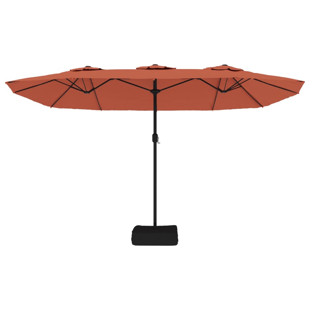 Double-Head Garden Parasol with LEDs Terracotta 449x265 cm