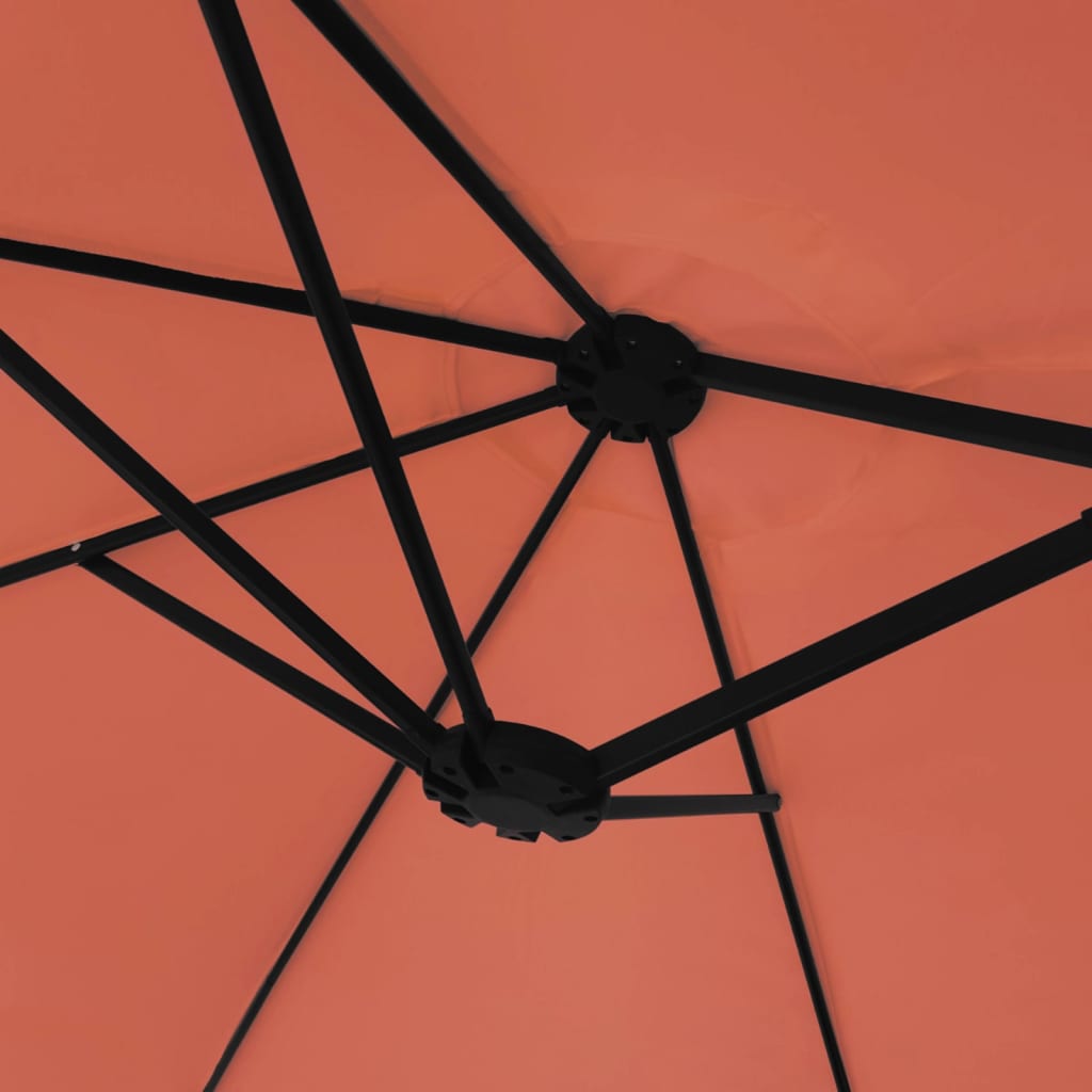 Double-Head Garden Parasol with LEDs Terracotta 449x265 cm