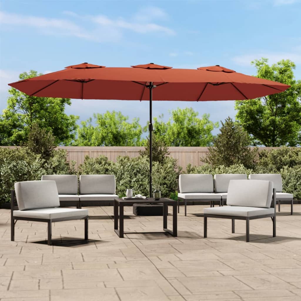 Double-Head Garden Parasol with LEDs Terracotta 449x265 cm