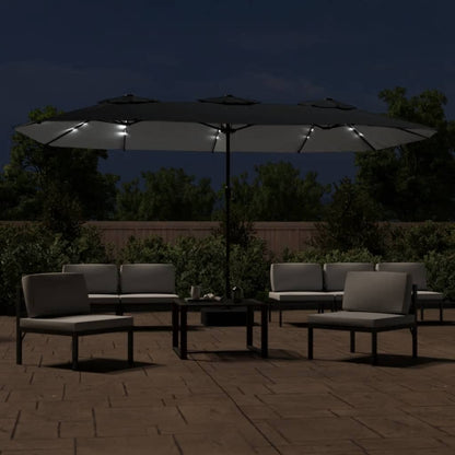 Double-Head Garden Parasol with LEDs Black 449x265 cm