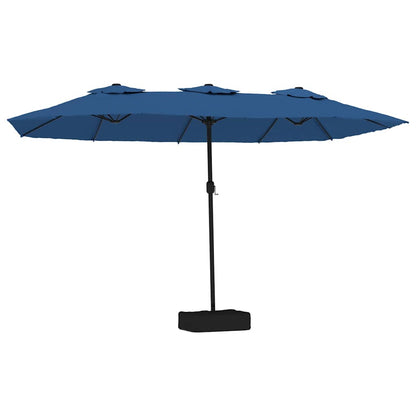 Double-Head Garden Parasol with LEDs Azure Blue 449x265 cm